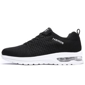 Running Shoes New Cheap Mesh Breathable Unisex Air Sole Women Sports Shoes Lace-up Men Outdoor Sneakers Walki (Color: Black white, size: 45)