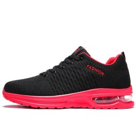 Running Shoes New Cheap Mesh Breathable Unisex Air Sole Women Sports Shoes Lace-up Men Outdoor Sneakers Walki (Color: black red, size: 43)