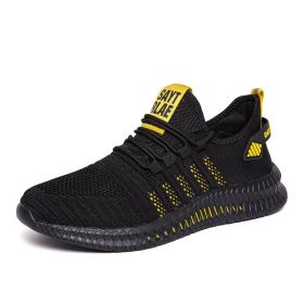 Fashion Men Sneakers Mesh Running Shoes Lac-up Mens Shoes Lightweight Vulcanize Shoes Walking Sneakers Zapatillas Hombre (Color: black yellow, size: 42)