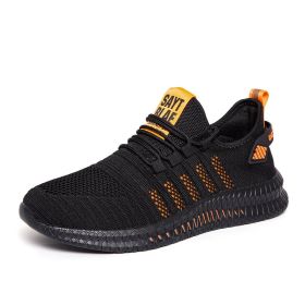 Fashion Men Sneakers Mesh Running Shoes Lac-up Mens Shoes Lightweight Vulcanize Shoes Walking Sneakers Zapatillas Hombre (Color: black orange, size: 39)